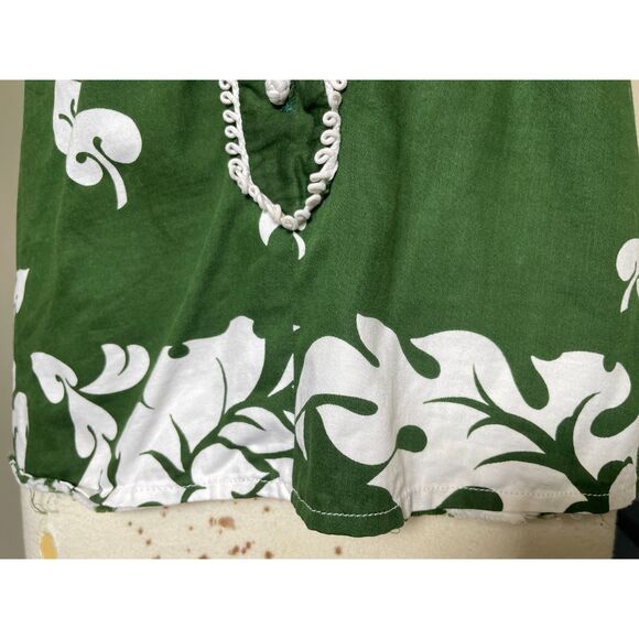 VTG Casual Aire Reef Towers Hawaiian Tiki Village Button Front Green Blouse - Picture 10 of 12